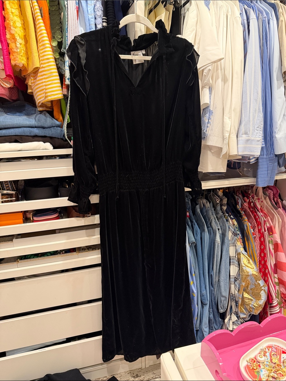 Black Velvet Long Sleeve Maxi Dress never worn